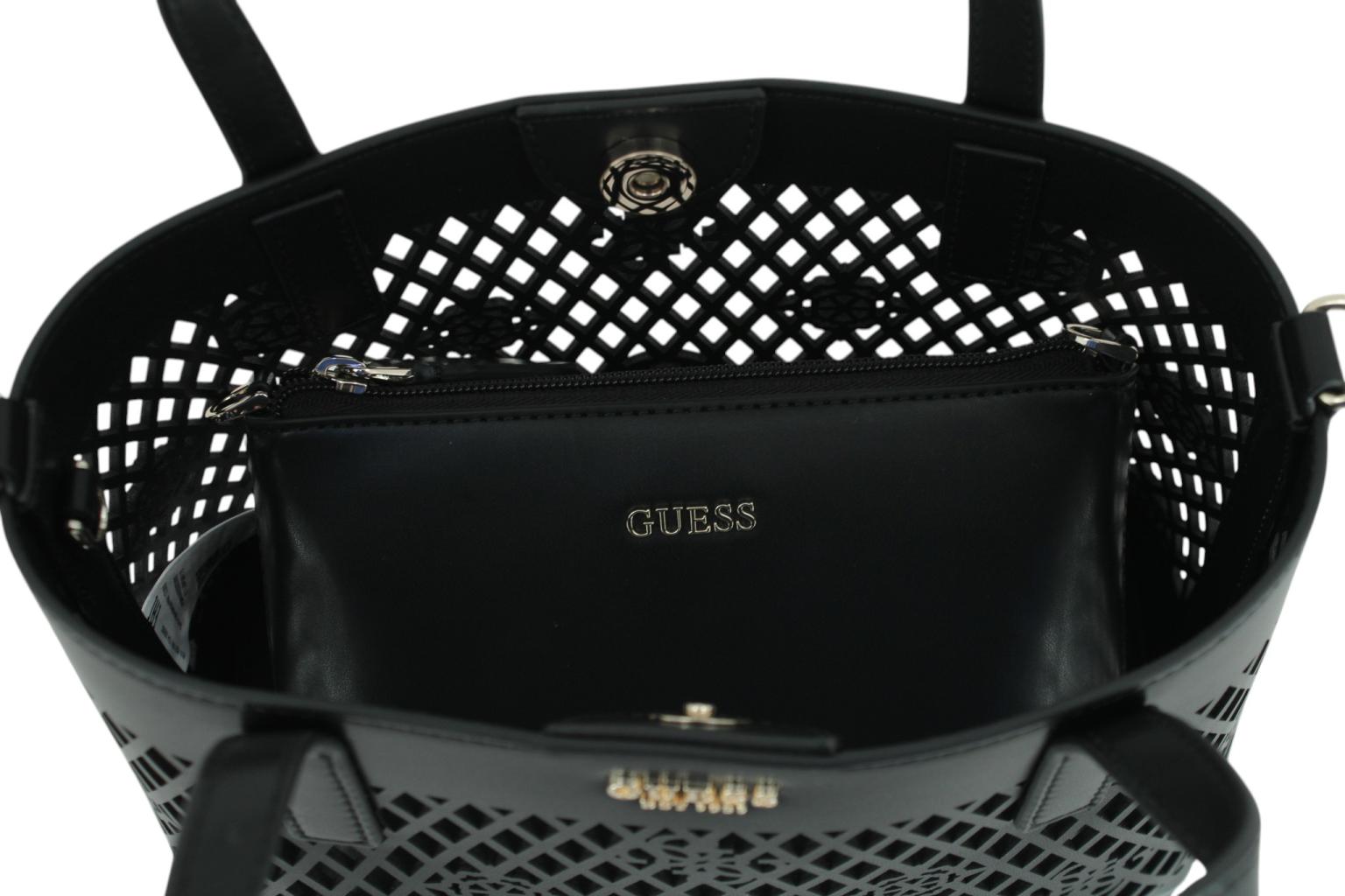 Guess Letty Kurzgrifftasche Stanzmuster Innentasche Schwarz