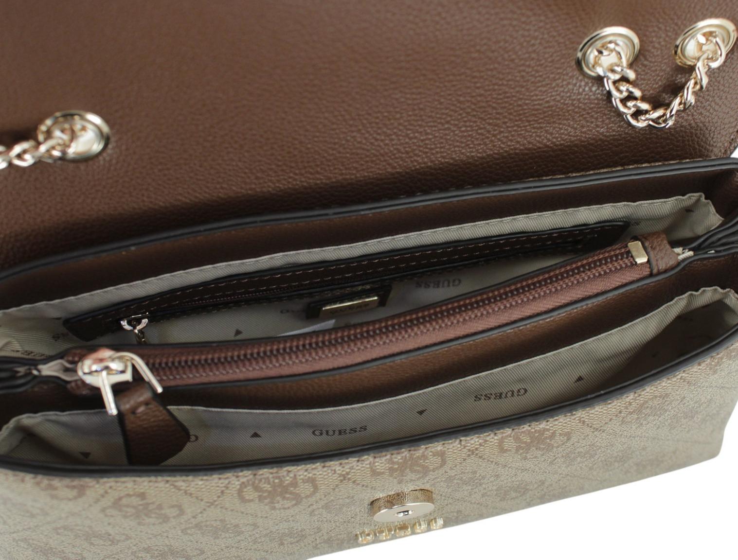 Guess Lindsey Überschlagtasche Latte Logo - Braun