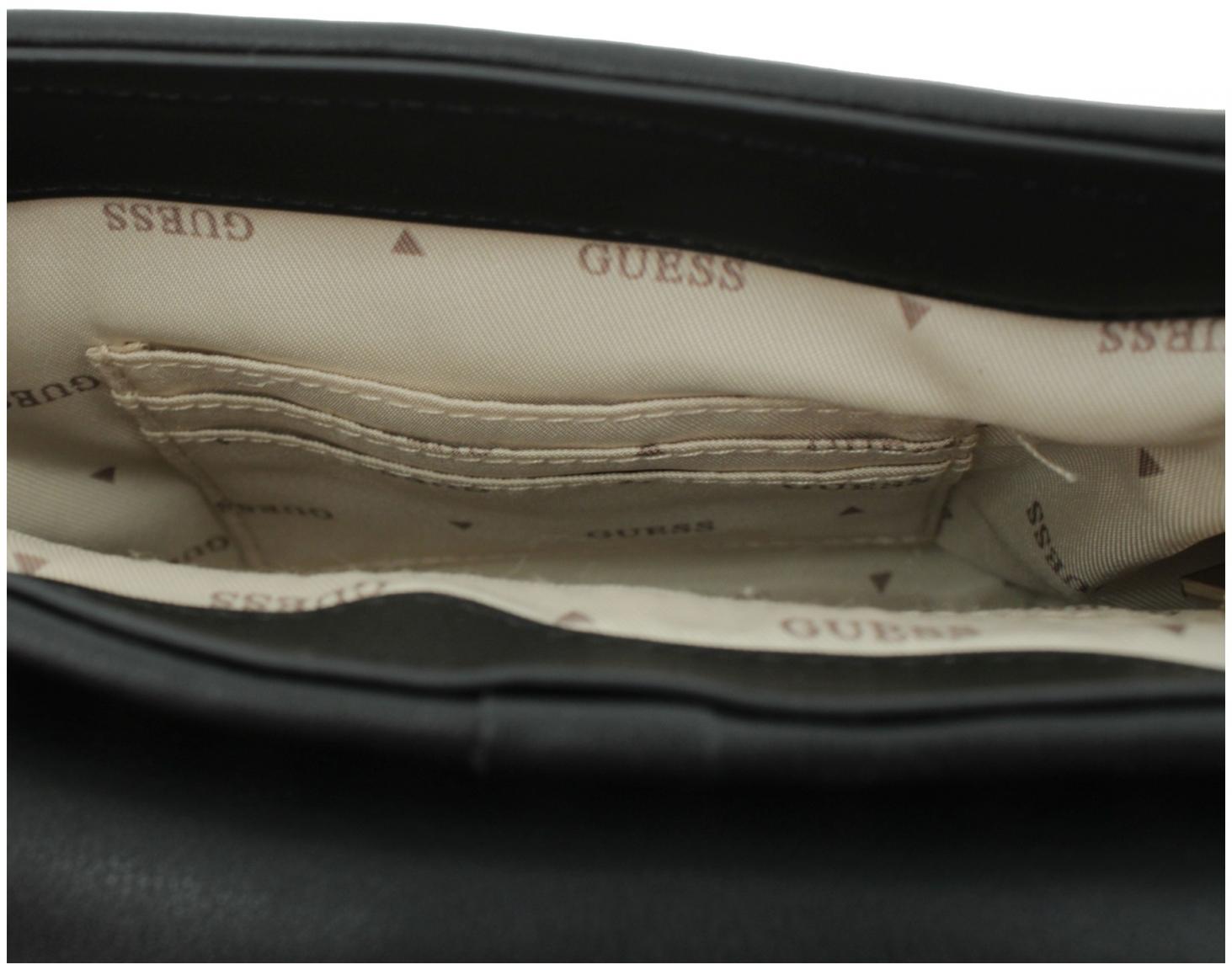 Guess Mirema Top Handle Überschlagtasche schwarz beige gestreift Flechtoptik