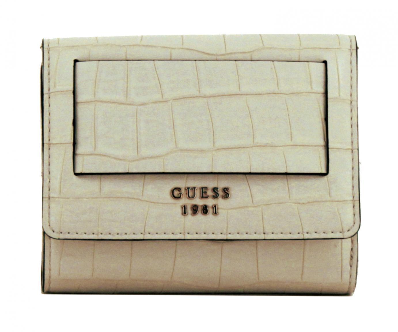 Guess Moritz Stone Damengeldbeutel Kroko grau beige Überschlag