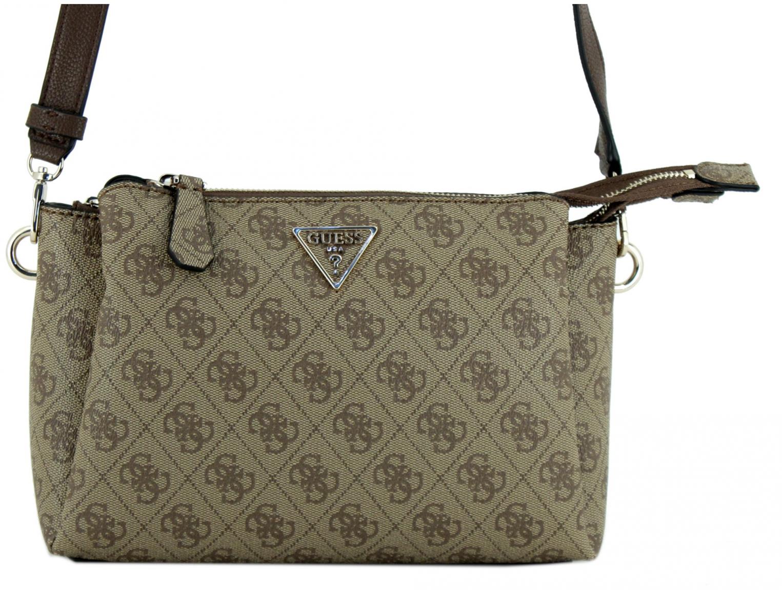 Guess Noelle Coal Logo dreigeteilte Crossovertasche grau schwarz Logoprint