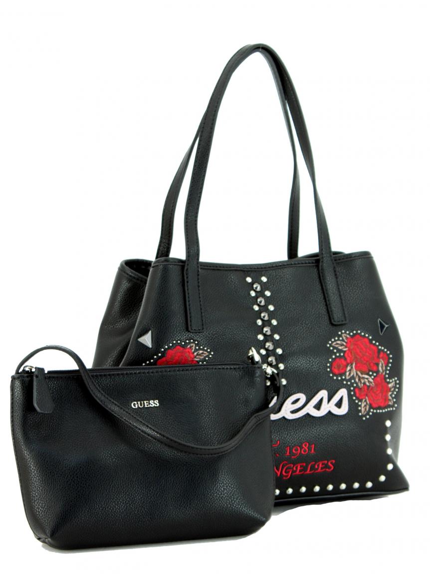 Guess Shopper Vikky Black Multi Nieten Rosen schwarz