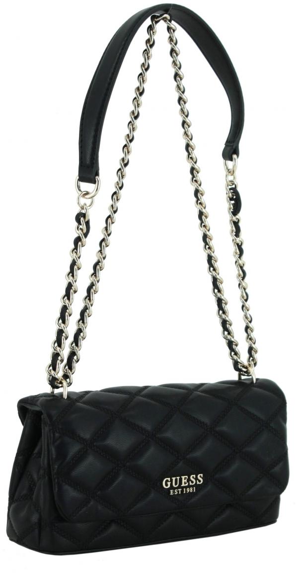 Guess Tamsin Baguette Tasche schwarz gesteppt Überschlag