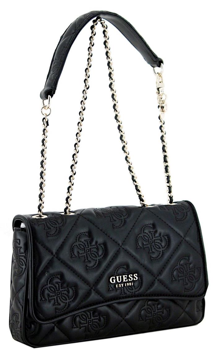 Guess Überschlagtasche Marieke Black Logo wattiert Kettenhenkel