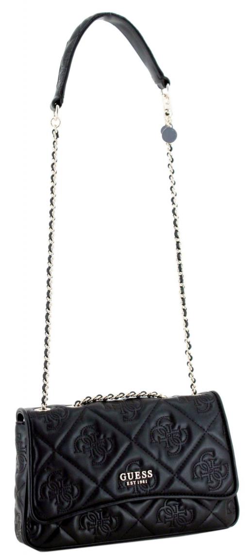 Guess Überschlagtasche Marieke Black Logo wattiert Kettenhenkel