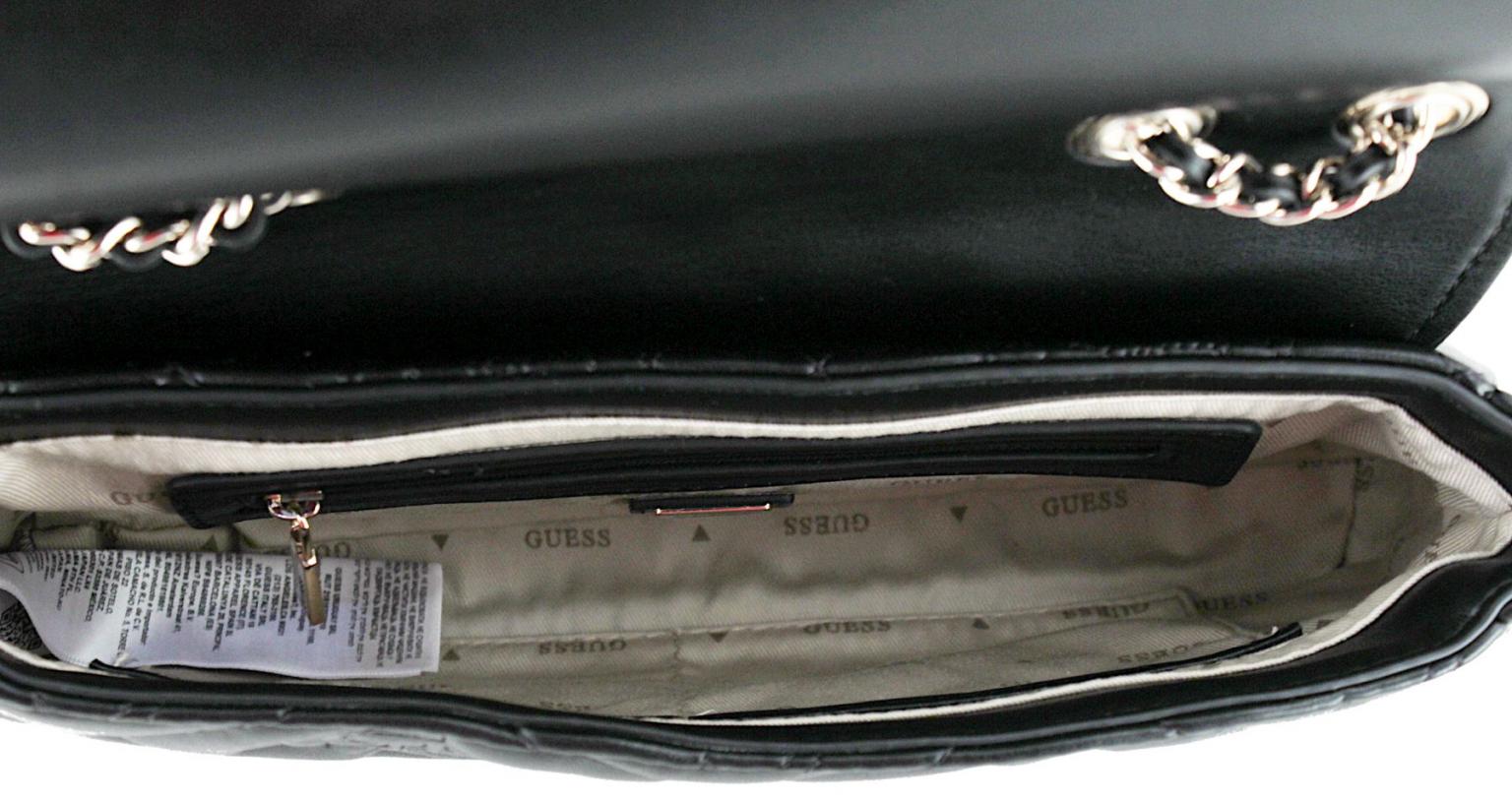 Guess Überschlagtasche Marieke Black Logo wattiert Kettenhenkel