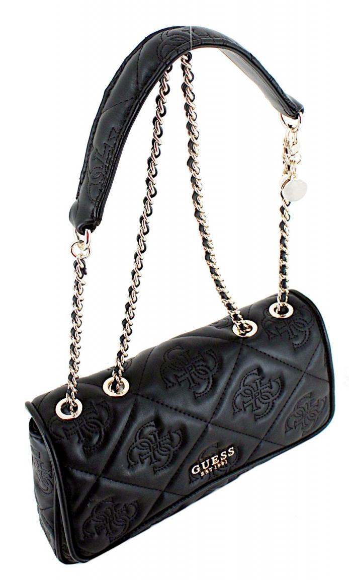 Guess Überschlagtasche Marieke Black Logo wattiert Kettenhenkel