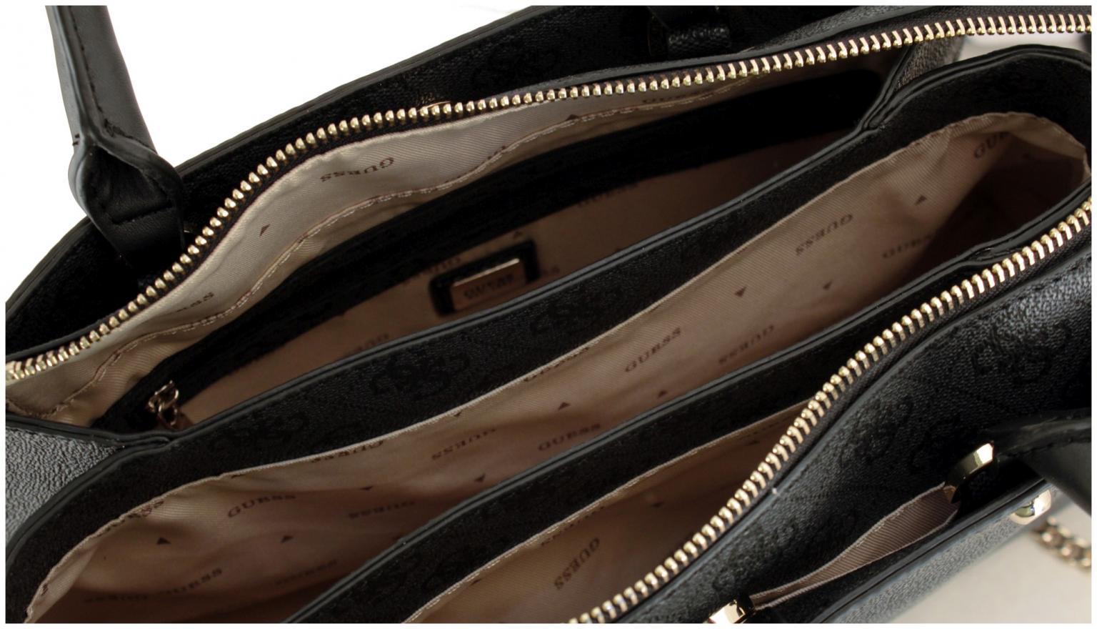 Guess Zamira Henkeltasche Dark Taupe Logo Alloverprint