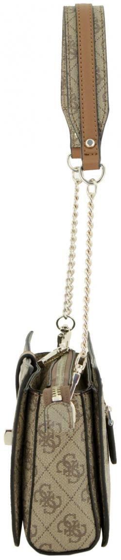 Guess Zamira Top Zip Shoulder Bag Latte Logo braun Alloverprint Umhängetasche
