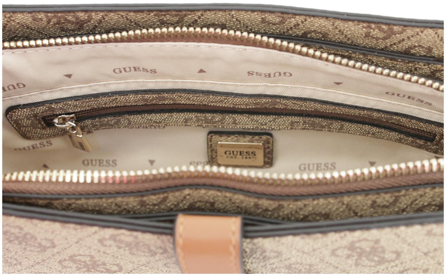 Guess Zamira Top Zip Shoulder Bag Latte Logo braun Alloverprint Umhängetasche
