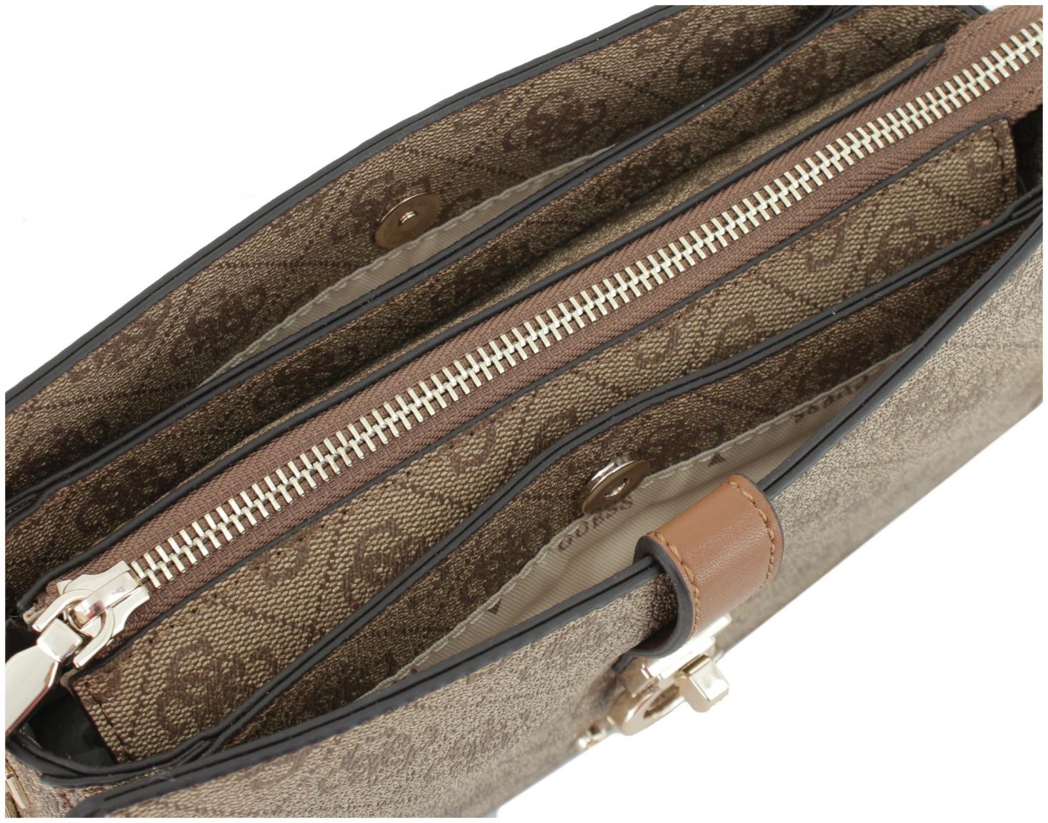 Guess Zamira Top Zip Shoulder Bag Latte Logo braun Alloverprint Umhängetasche