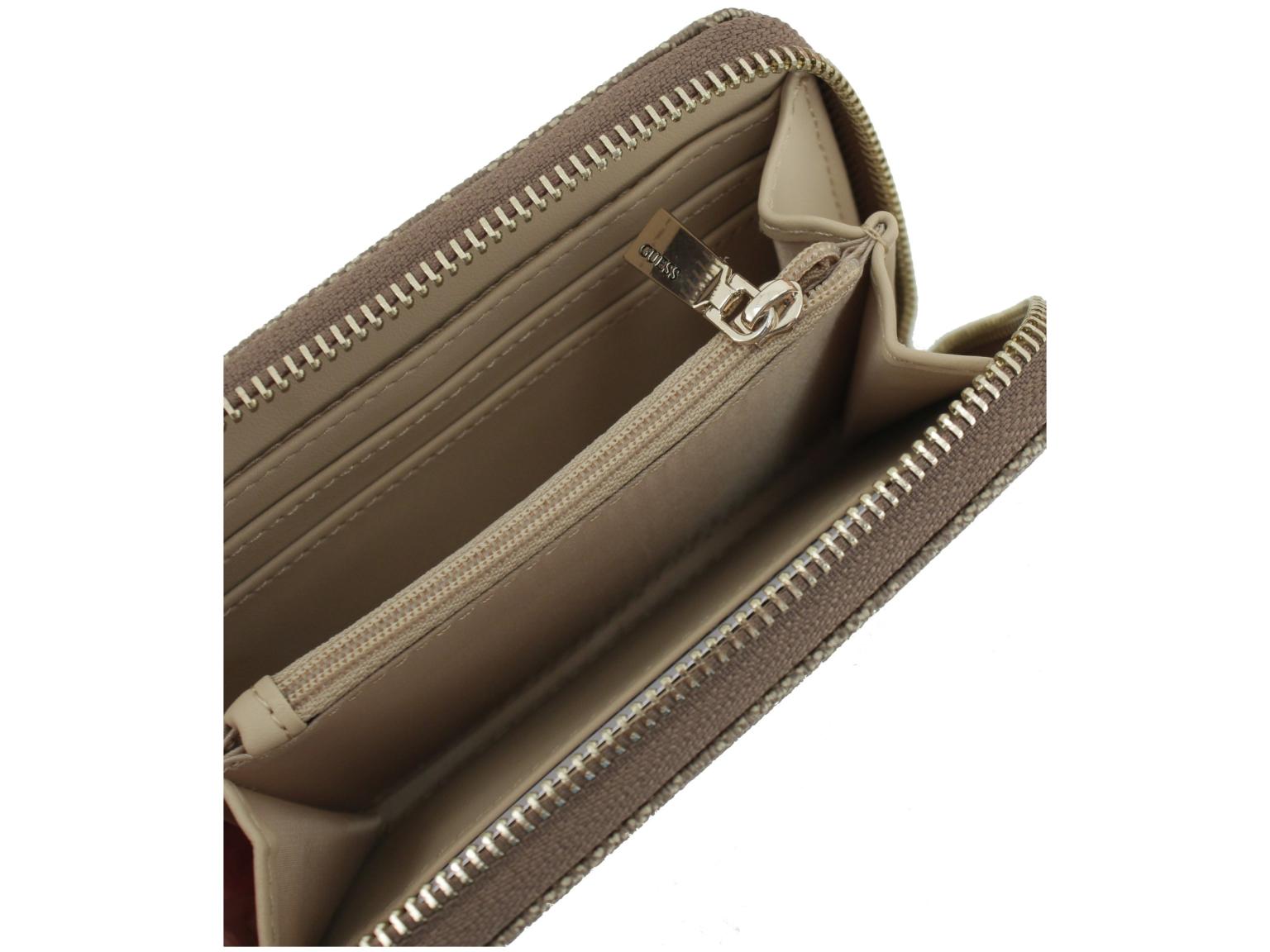 Guess Zipbörse Laurel SLG Latte Logo beige braun 4g Alloverprint
