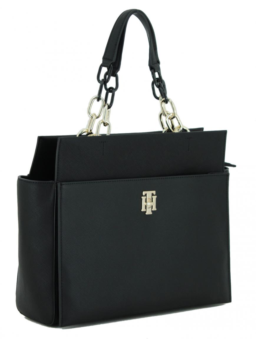 Handtasche Beere blau Tommy Hilfiger Saffiano Satchel Kette