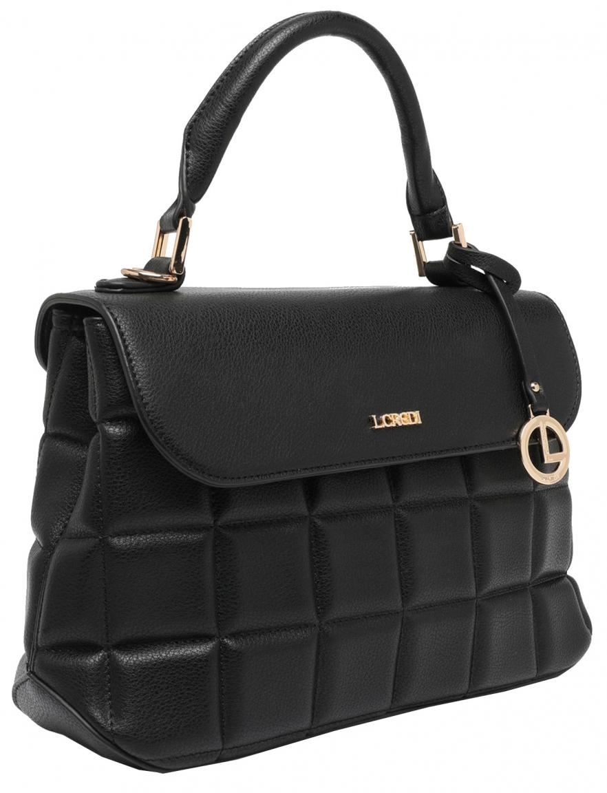 Handtasche L.Credi Hedwig schwarz Steppmuster Überschlag