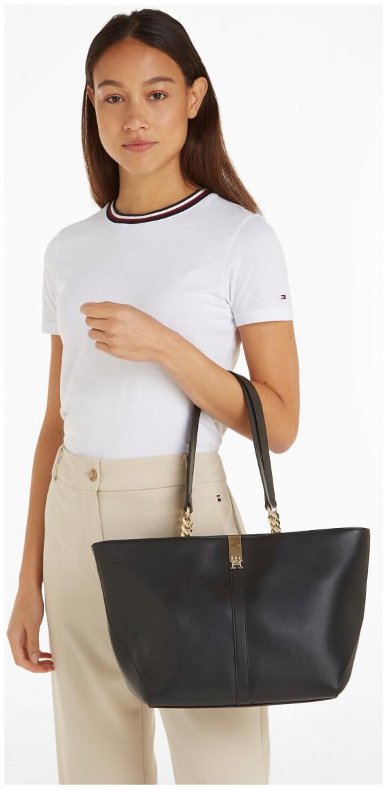 Handtasche Tommy Hilfiger geräumig Heritage Tote schwarz