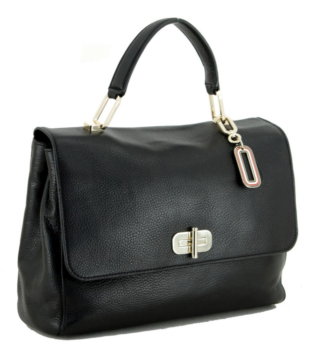 Handtasche Überschlag Klipp Tommy Hilfiger Soft Turnlock Satchel Black Leder