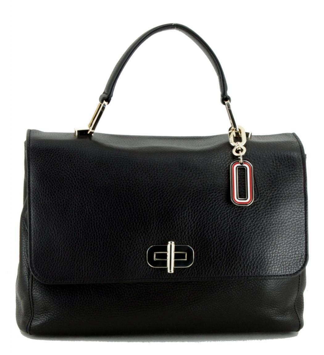 Handtasche Überschlag Klipp Tommy Hilfiger Soft Turnlock Satchel Black Leder