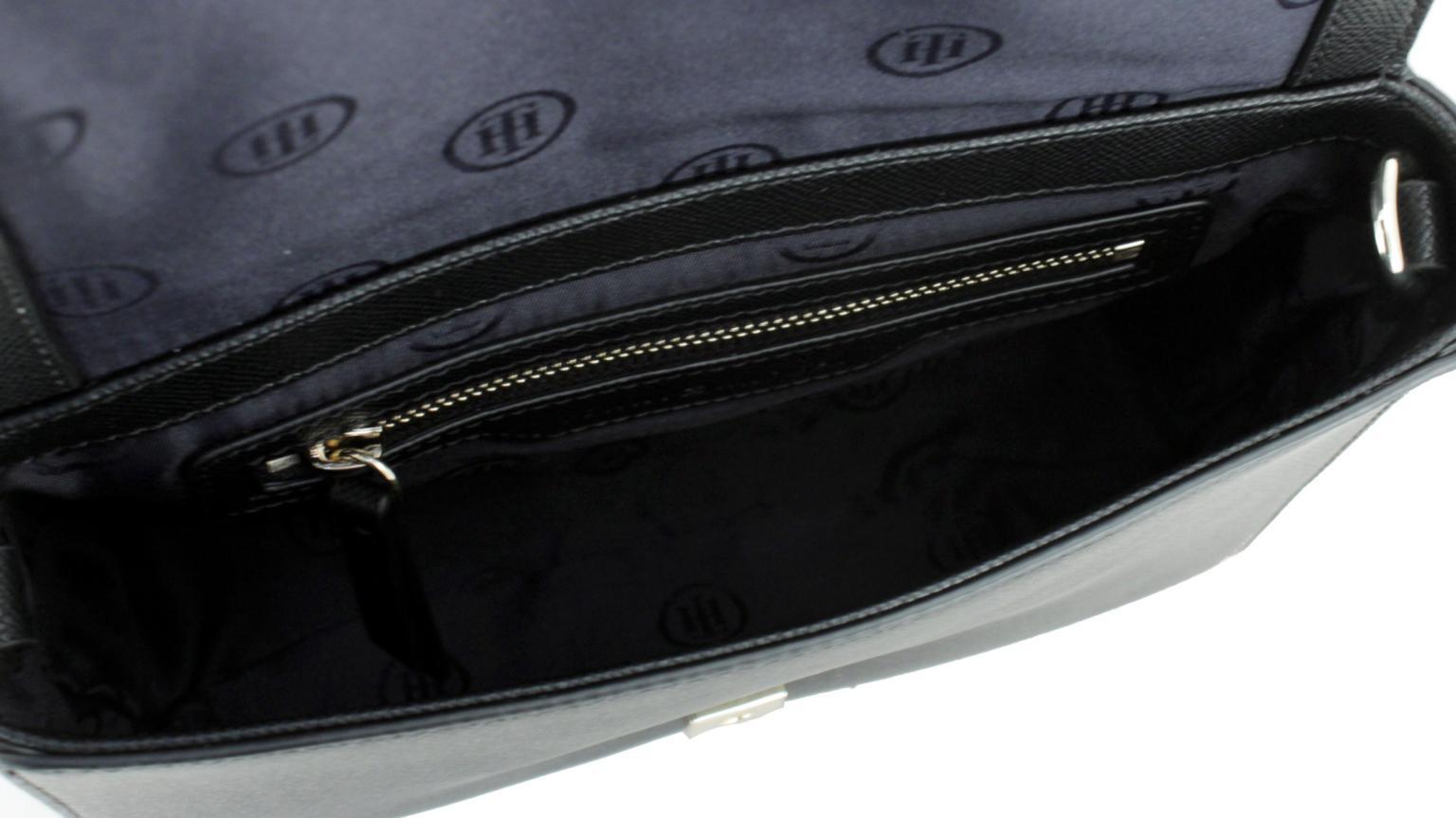 Handtasche Überschlag Klipp Tommy Hilfiger Soft Turnlock Satchel Black Leder