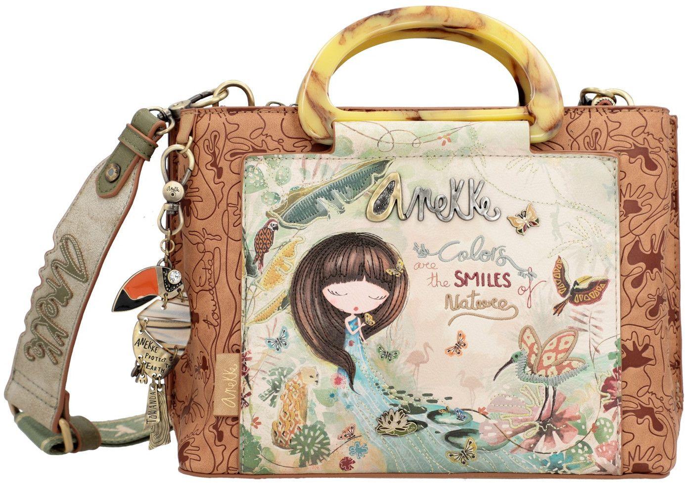 Handtasche mit Holzoptikgriffen Anekke Amazonia Tucan Materialmix