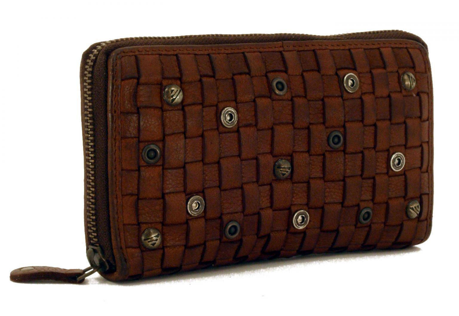 Harbour 2nd Damengeldbörse geflochtenes Leder cognac