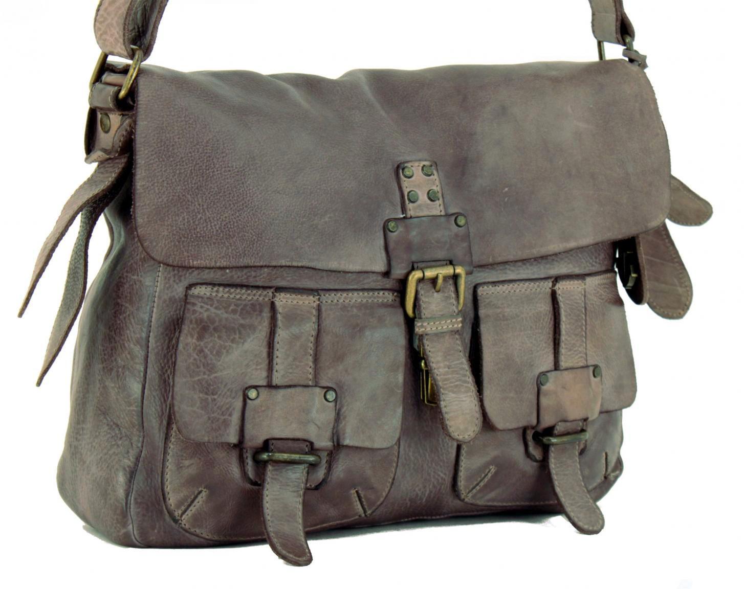 Harbour 2nd Schultertasche Ana aus Rindleder Stone Grey