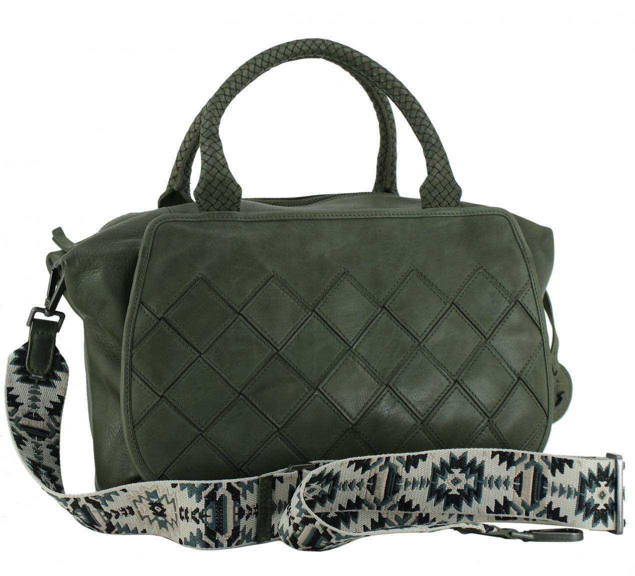 Harbour 2nd  dunkelgrüne Damenhandtasche Flechtmuster Fashion Lights Sestilia Leaf