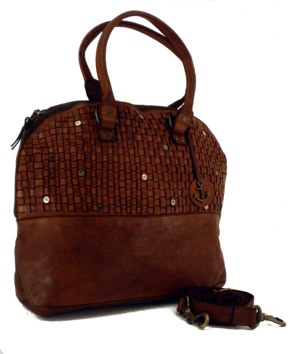 Harbour2nd Flecht-Leder-Tasche cognac