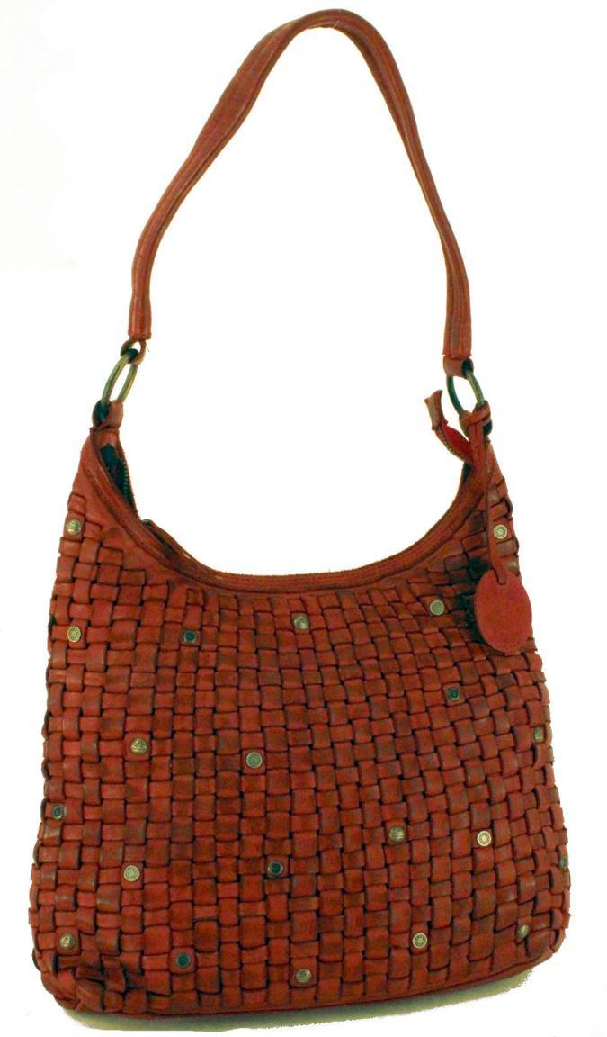 Harbour2nd Schultertasche geflochten Tuula Leder Cognac