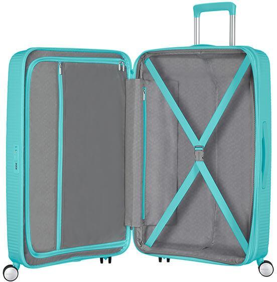 Hartschalekoffer türkis American Tourister Soundbox Spinner 77cm erweiterbar