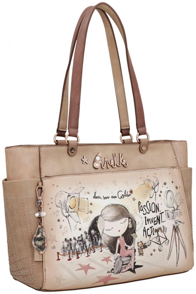 Henkeltasche Anekke Hollywood beige bunt bestickt Glitzer