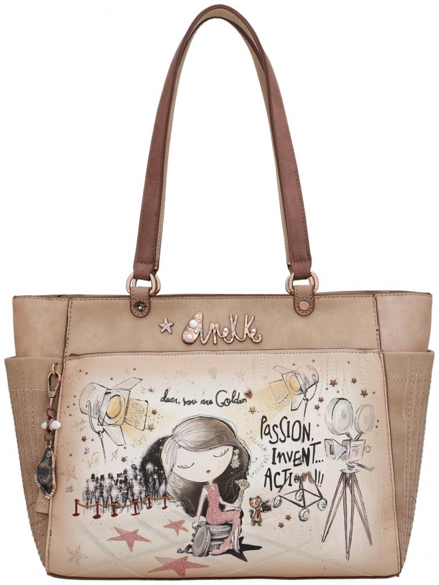 Henkeltasche Anekke Hollywood beige bunt bestickt Glitzer