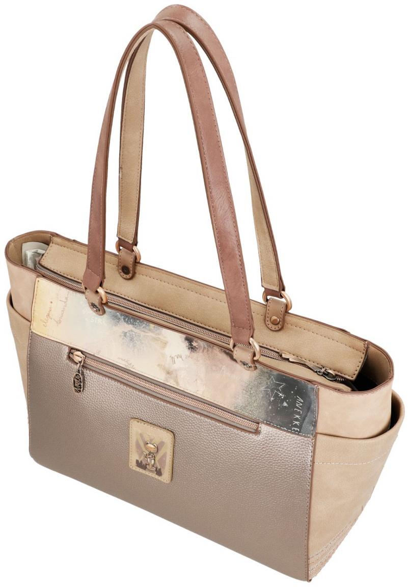 Henkeltasche Anekke Hollywood beige bunt bestickt Glitzer