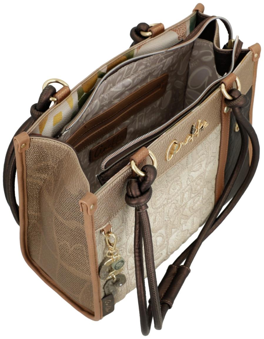 Henkeltasche Anekke Muse Amphora Griechenland beige braun Logostickerei