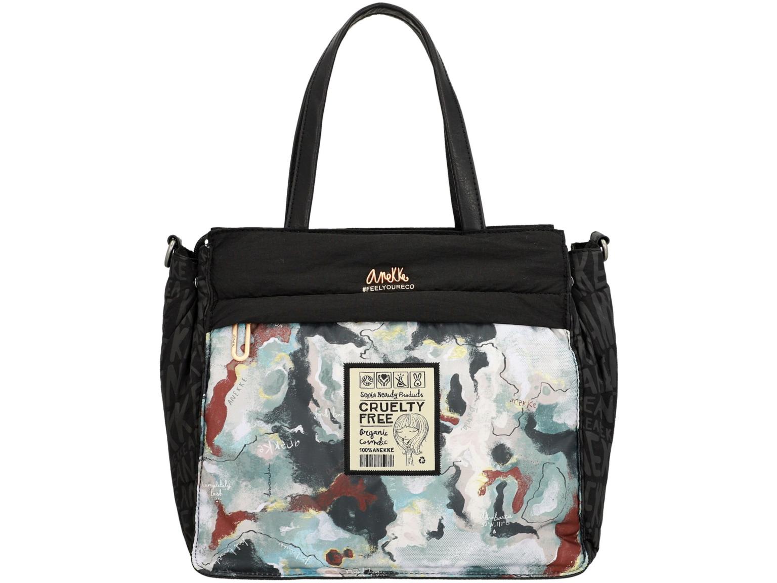 Henkeltasche Anekke Nature Woods schwarz Logoprint Kette recycled