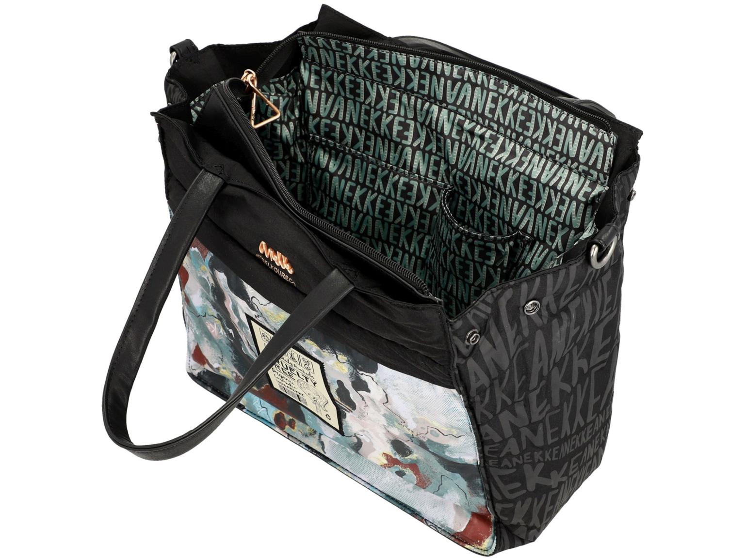 Henkeltasche Anekke Nature Woods schwarz Logoprint Kette recycled