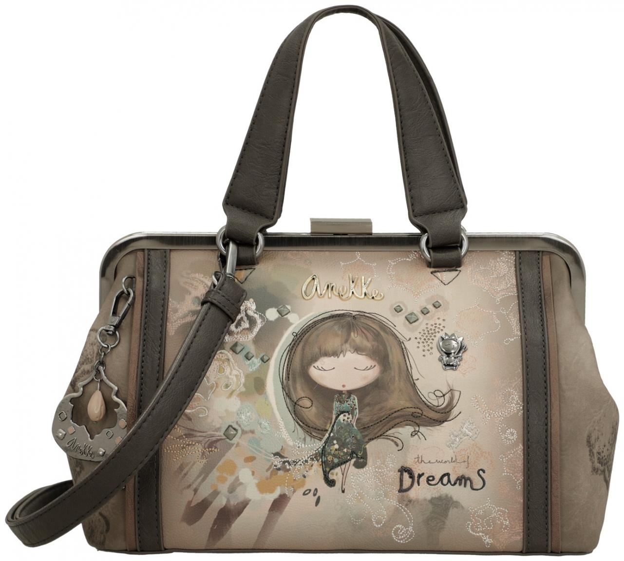 Henkeltasche Anekke Real Arzttasche beige taupe Stickerei Strass