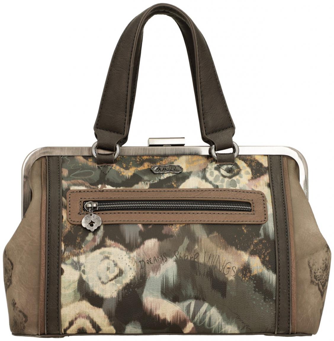 Henkeltasche Anekke Real Arzttasche beige taupe Stickerei Strass