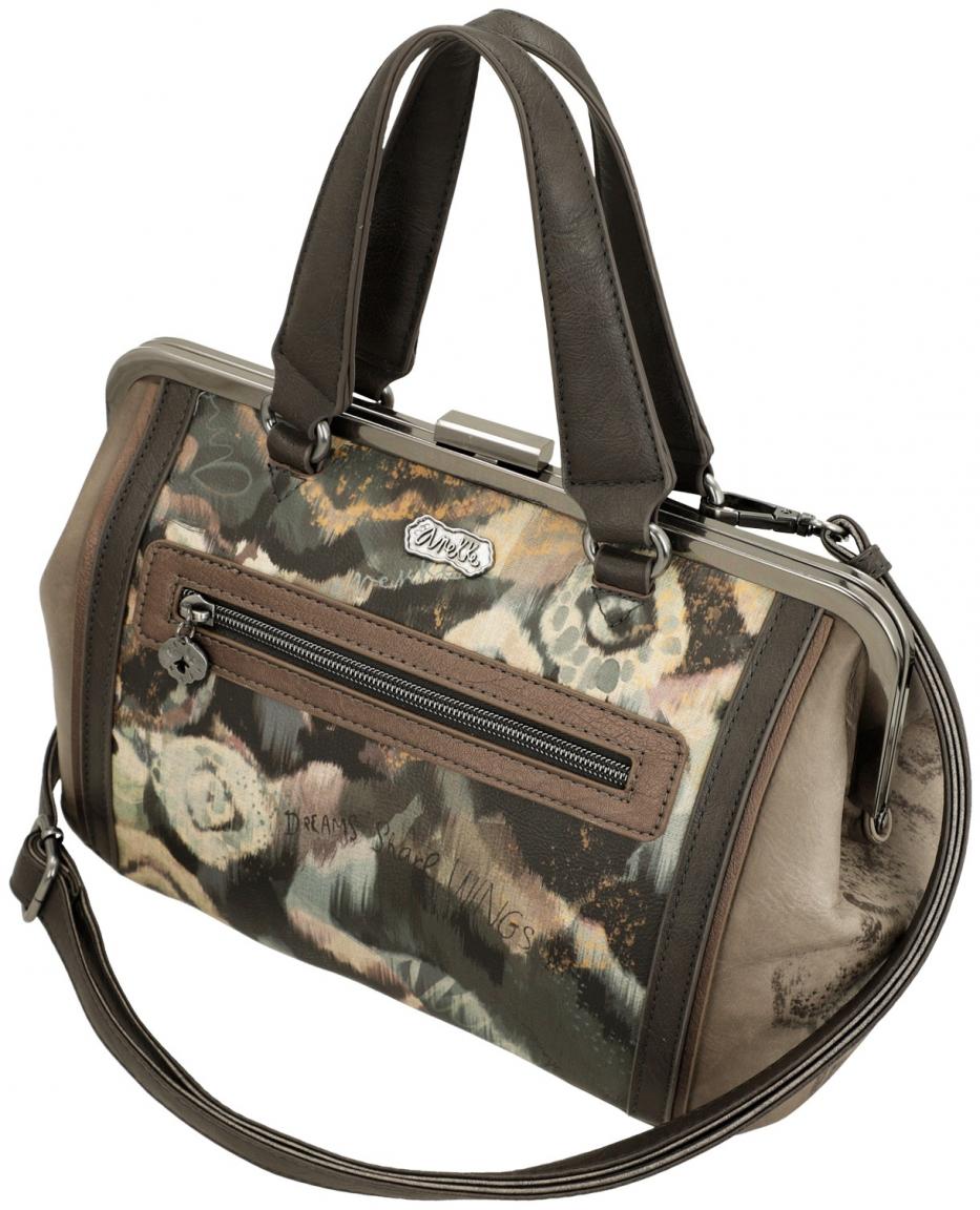 Henkeltasche Anekke Real Arzttasche beige taupe Stickerei Strass