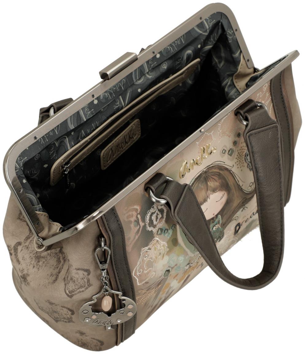 Henkeltasche Anekke Real Arzttasche beige taupe Stickerei Strass