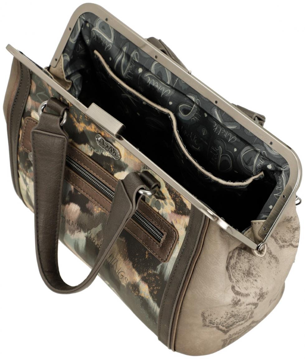 Henkeltasche Anekke Real Arzttasche beige taupe Stickerei Strass