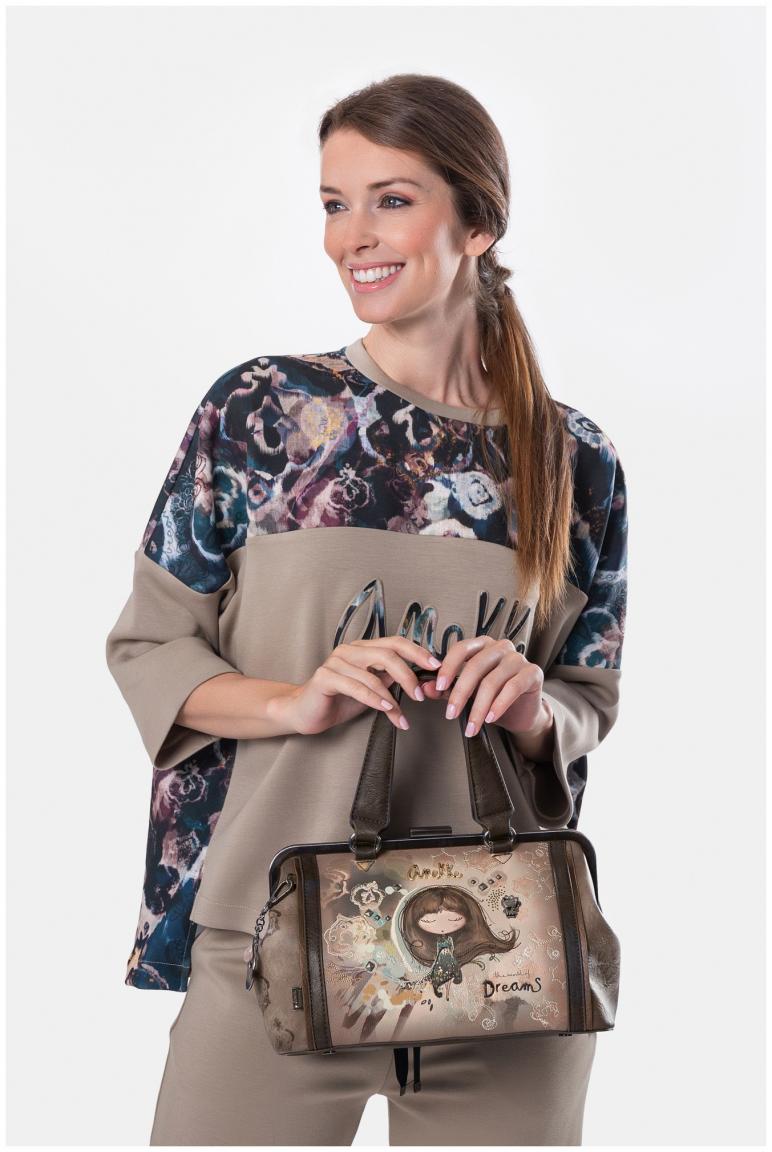 Henkeltasche Anekke Real Arzttasche beige taupe Stickerei Strass