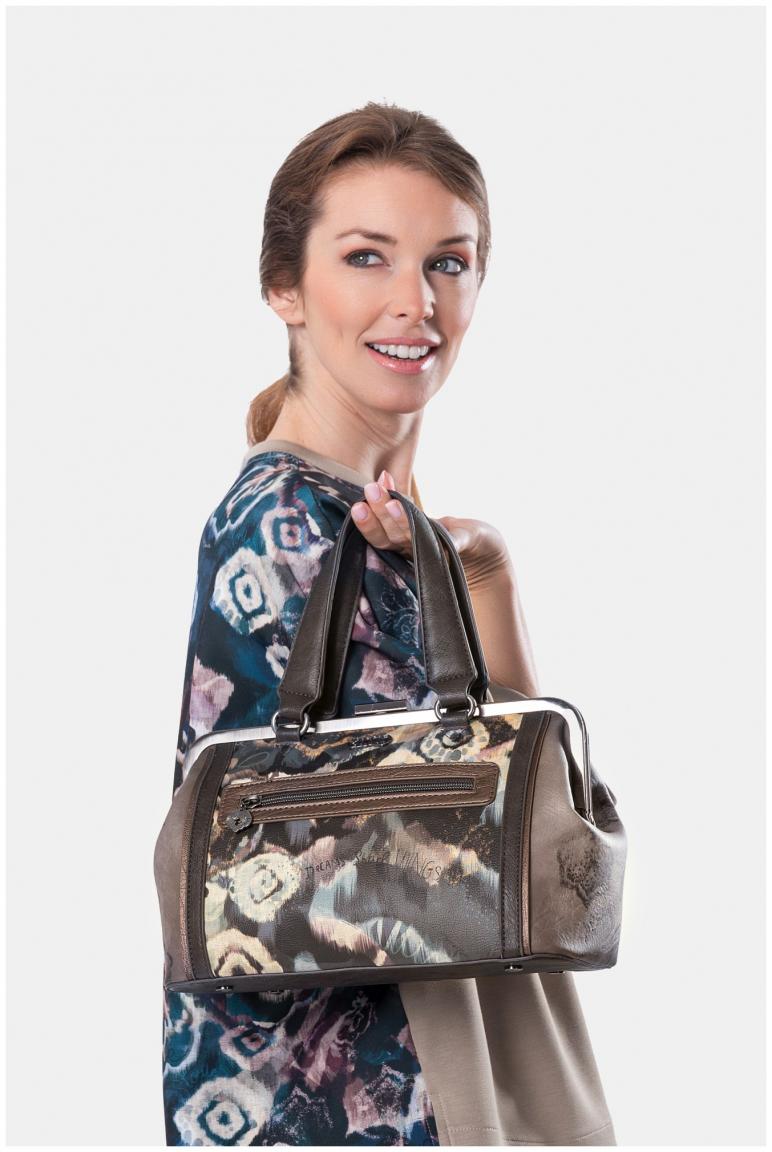 Henkeltasche Anekke Real Arzttasche beige taupe Stickerei Strass
