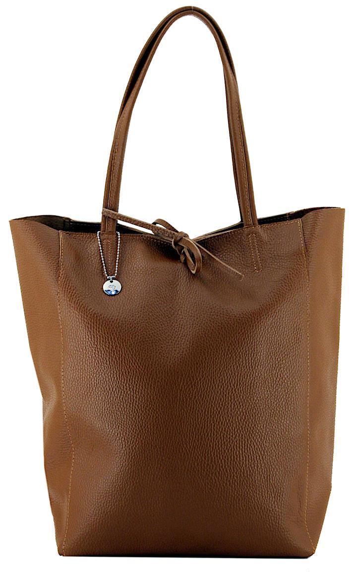 Henkeltasche Damen Caleidos Leder Beige Logoanhänger