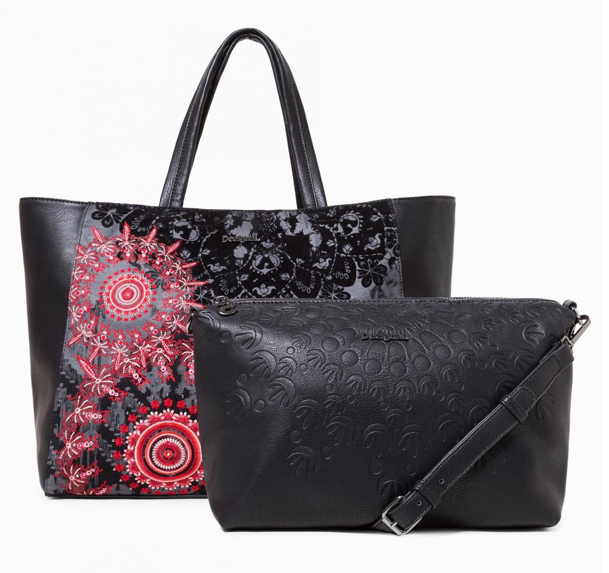 Henkeltasche Desigual Cuenca Rosso bestickt dunkelrot Blumen