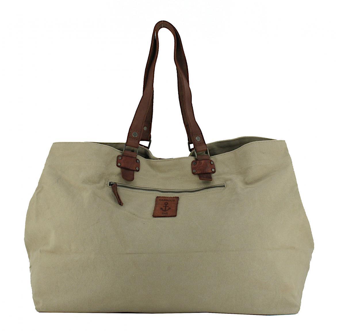 Henkeltasche Großformat beige grün Harbour2nd Goldbek Canvas green Leder