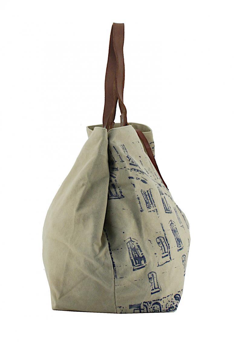 Henkeltasche Großformat beige grün Harbour2nd Goldbek Canvas green Leder