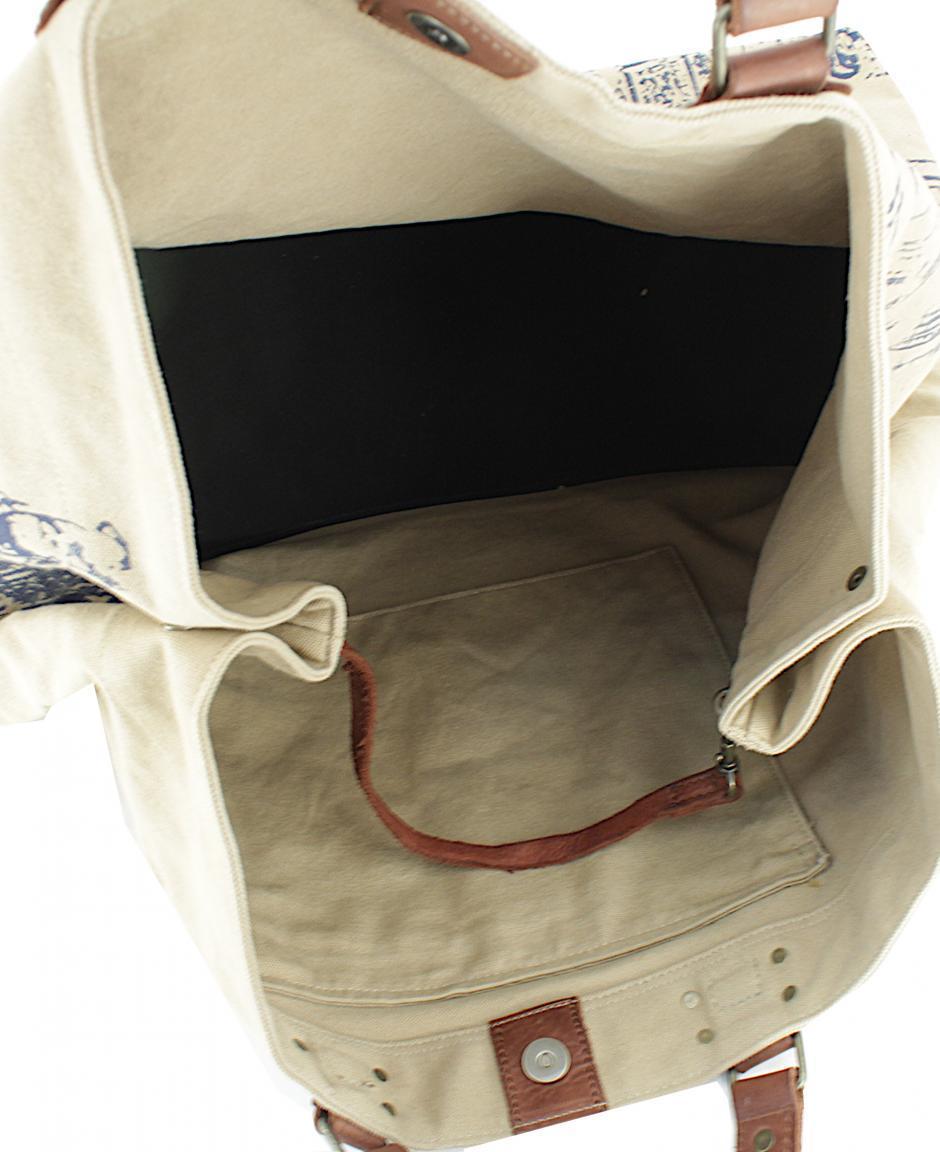 Henkeltasche Großformat beige grün Harbour2nd Goldbek Canvas green Leder