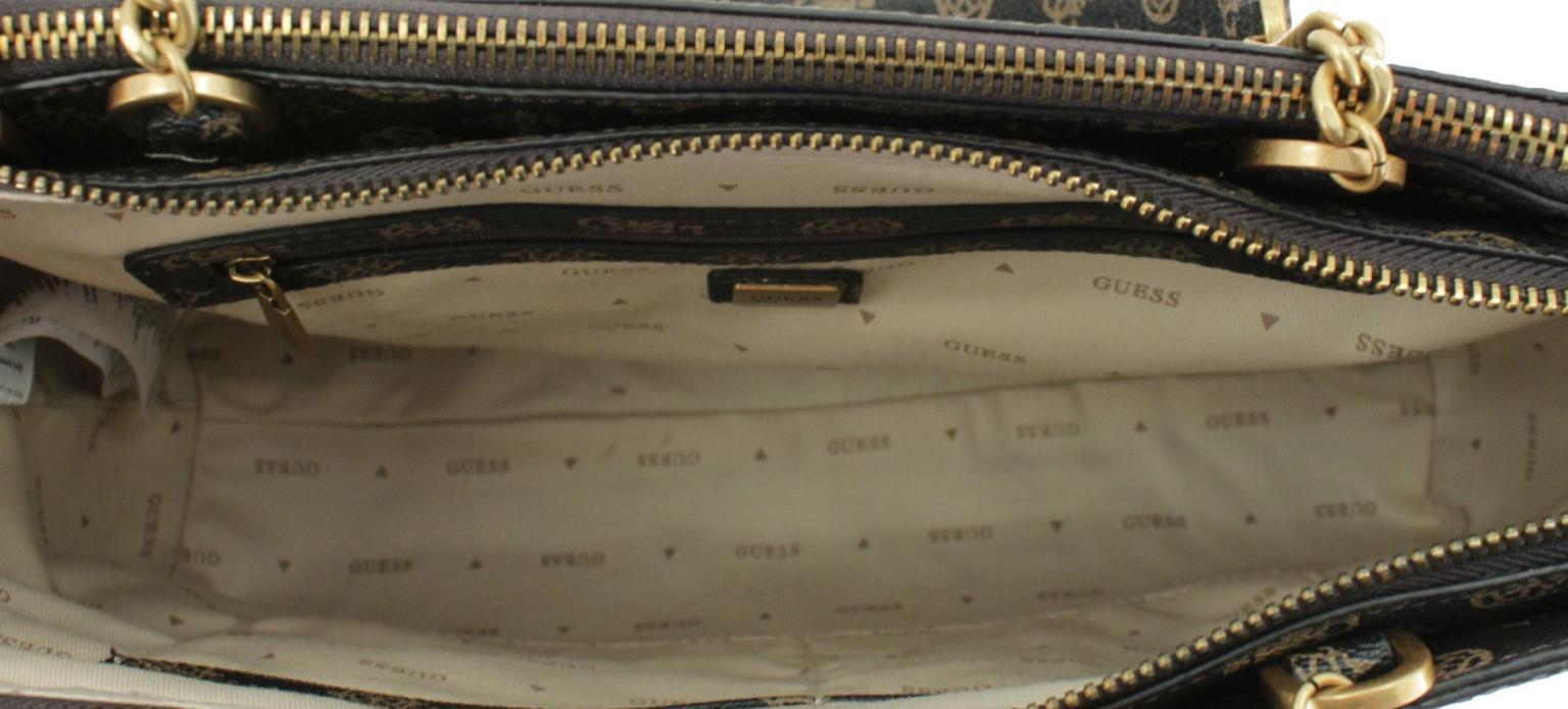 Henkeltasche Guess Centre Stage Mocha Logo Braun Alloverprint Kette