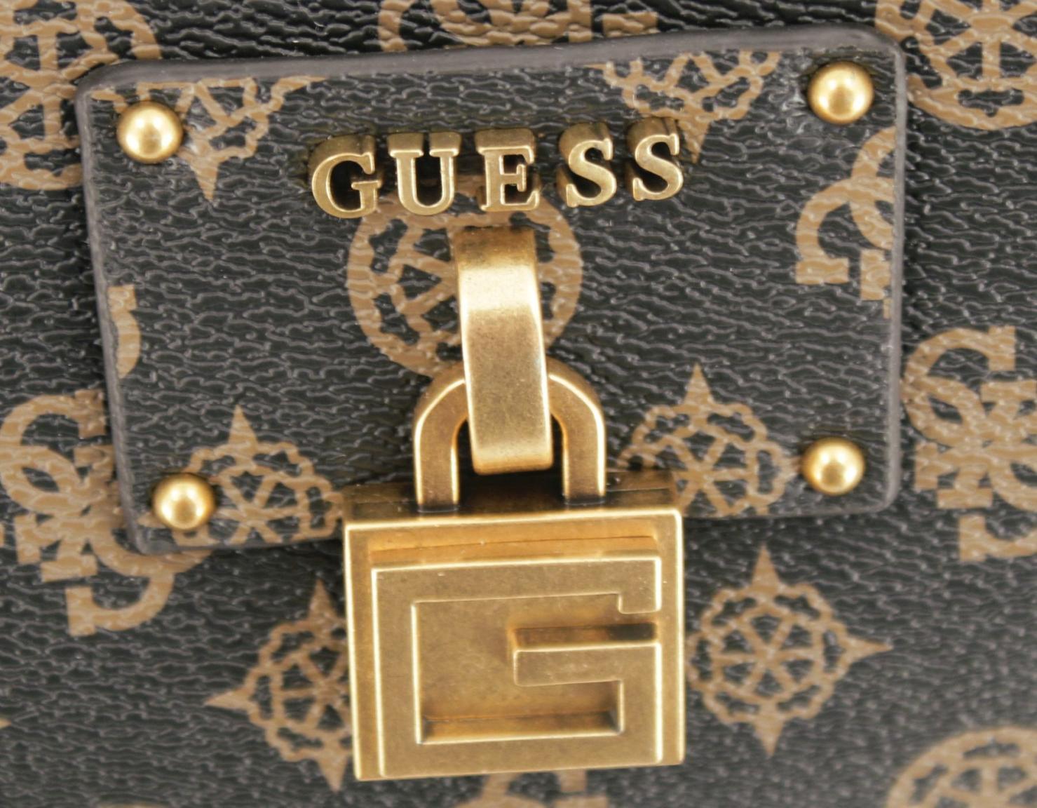 Henkeltasche Guess Centre Stage Mocha Logo Braun Alloverprint Kette