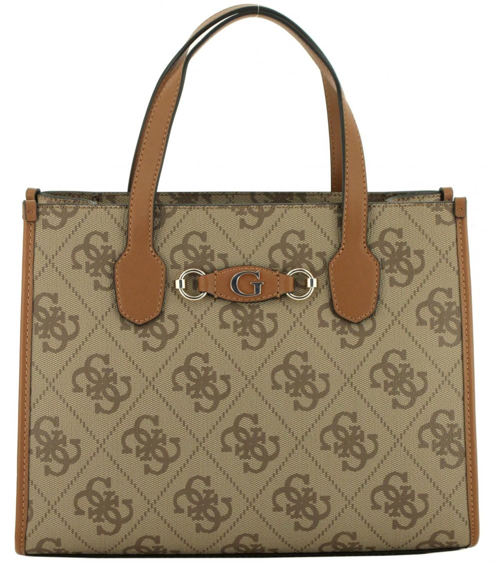 Henkeltasche Guess Izzy Logoprint beige braun
